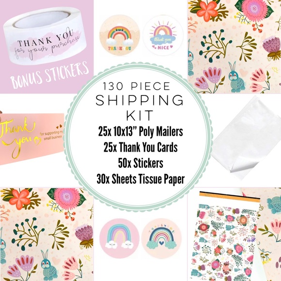 130pc Shipping Kit. Poly mailers, thank you cards, tissue paper stickers. - Picture 3 of 12